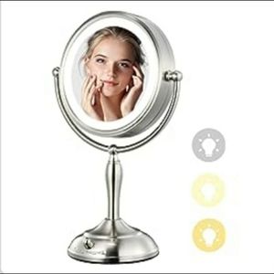 MAKE-UP MIRROR- 3 Way LIGHTED -  9" Dia x 16" H - 10x/1x Magnifications